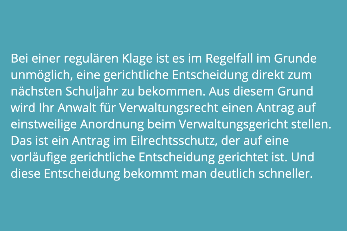 Anwalt für Verwaltungsrecht hilft, den Wunsch-Schulplatz in Nordrhein-Westfalen einzuklagen! Widerspruch gegen Schulentscheidung.