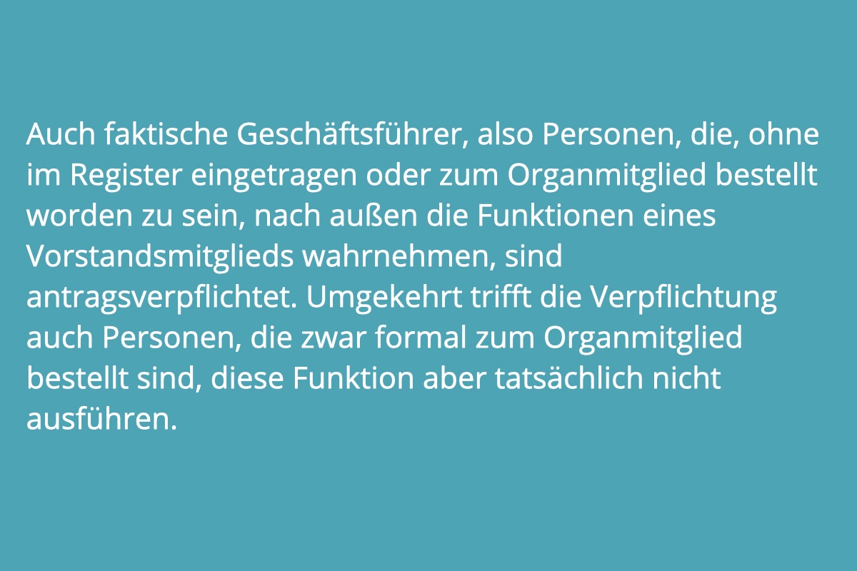 Anwalt Insolvenzverschleppung: Auch Vorstandsmitglieder sind antragsverpflichtet bei Insolvenz.