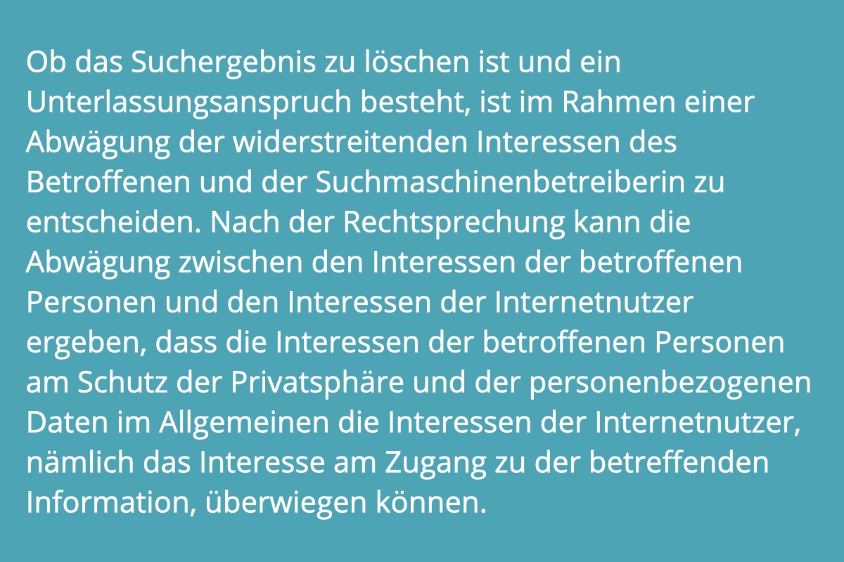 Google Ergebnis löschen: Anwalt für Medienrecht prüft Unterlassungsanspruch und hilft beim Entfernen von Google Suchergebnis.